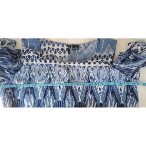 New Directions Women’s Shirt XL Blue White Cold Shoulder Blouse Top Boho Dressy - Picture 11 of 11